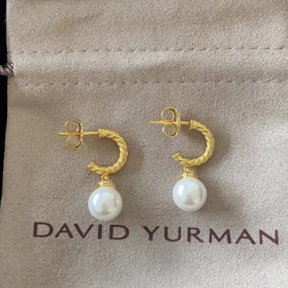 David Yurman Twisted Gold and Pearl Earrings